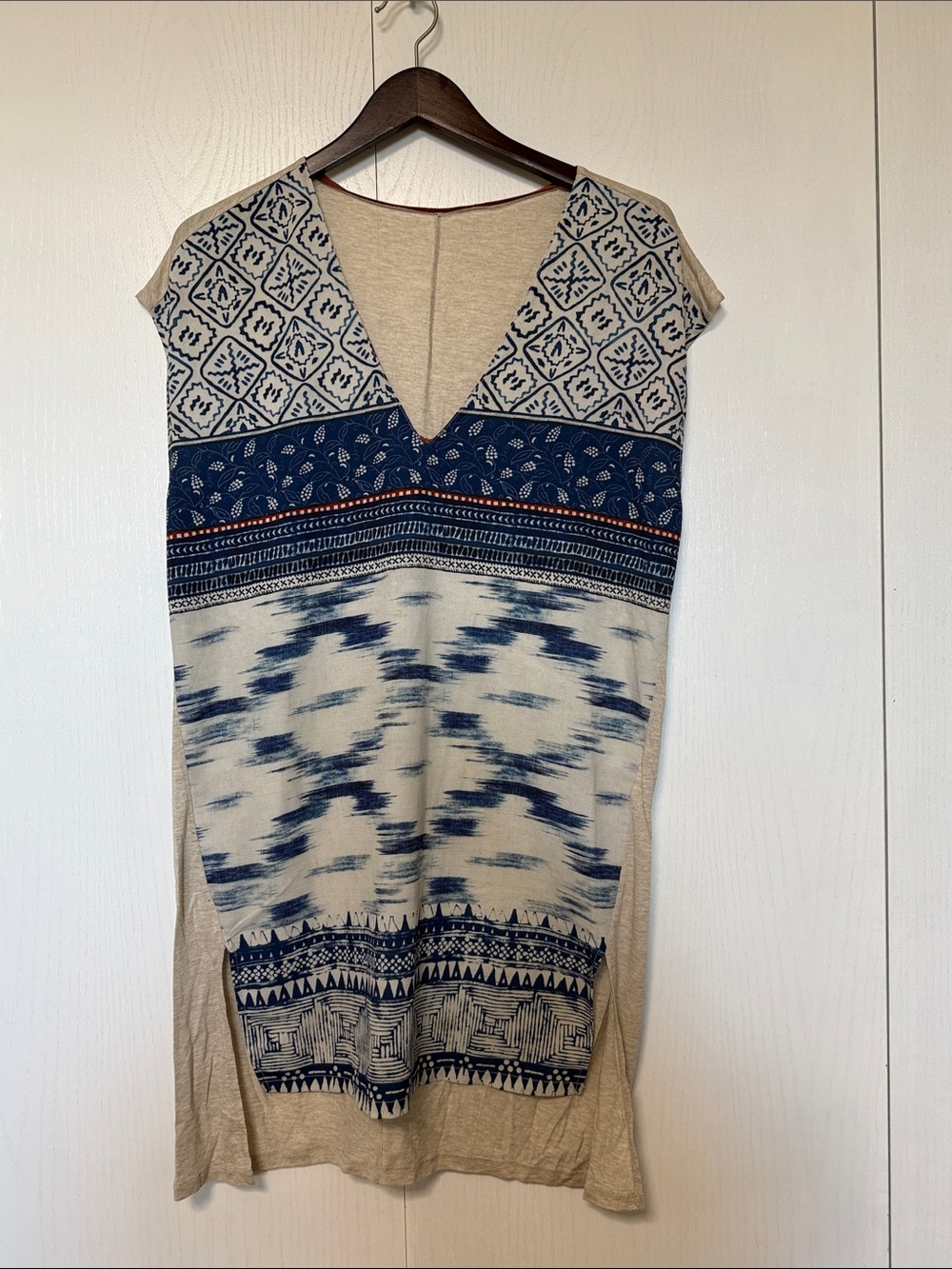Zara Neutral and Navy Patterned V-Neck Tunic